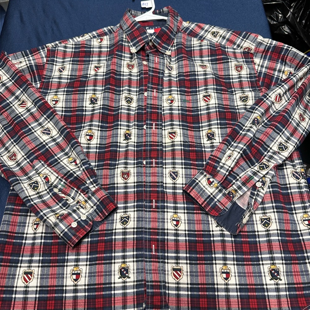 Plaid Button-Down Shirt - Red and Blue